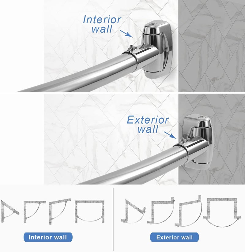 TOPROD Curved Shower Curtain Rod, Round Shower Curtain Rod 48 to 72 Inches Adjustable, Rounded Bowed Stainless Steel Shower Rods for Bathroom, Bathtub, More Shower Space, Chrome, Need to Drill - Image 4